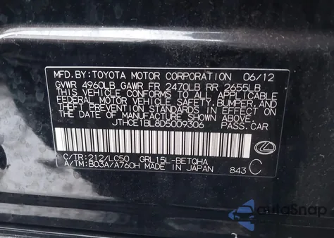 2013 Lexus Gs 350 from USA, damaged, VIN JTHCE1BL8D5009306